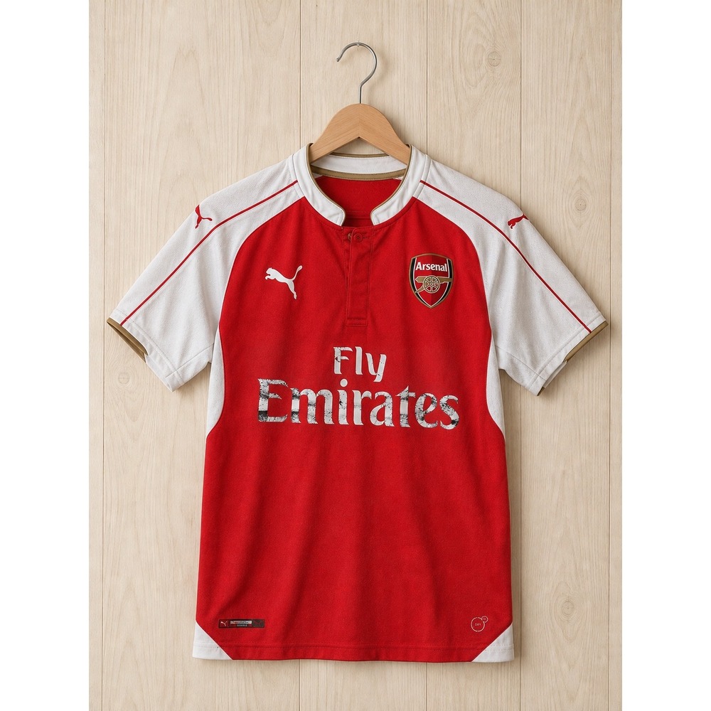 Puma Arsenal FC Fly Emirates Soccer Jersey Red White Used Distressed